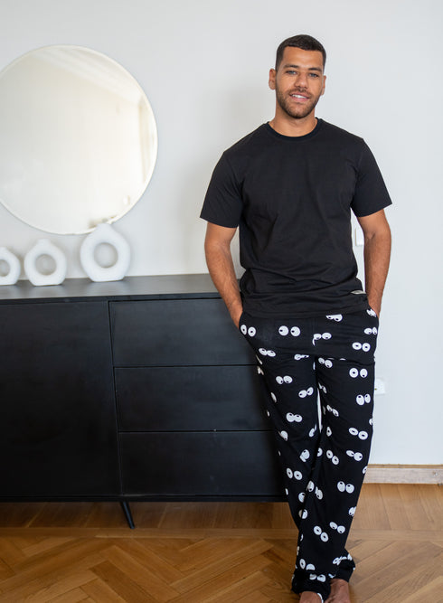 Men summer pajama set Black T-shirt + Eyes Pants